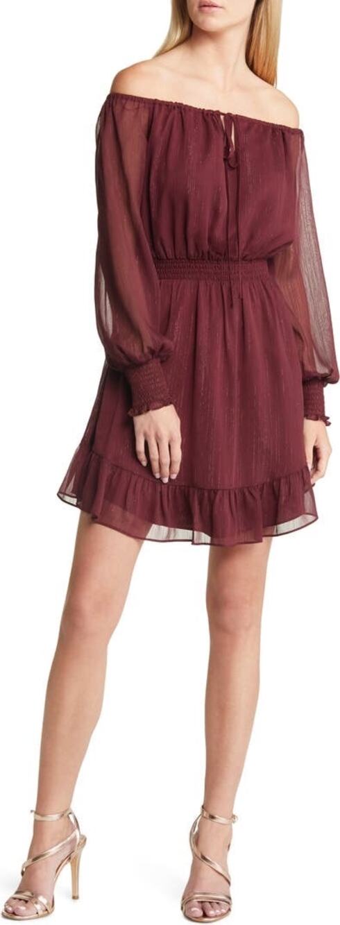 Charles Henry Womens size XL Metallic Off the Shoulder Long Sleeve Mini Dress